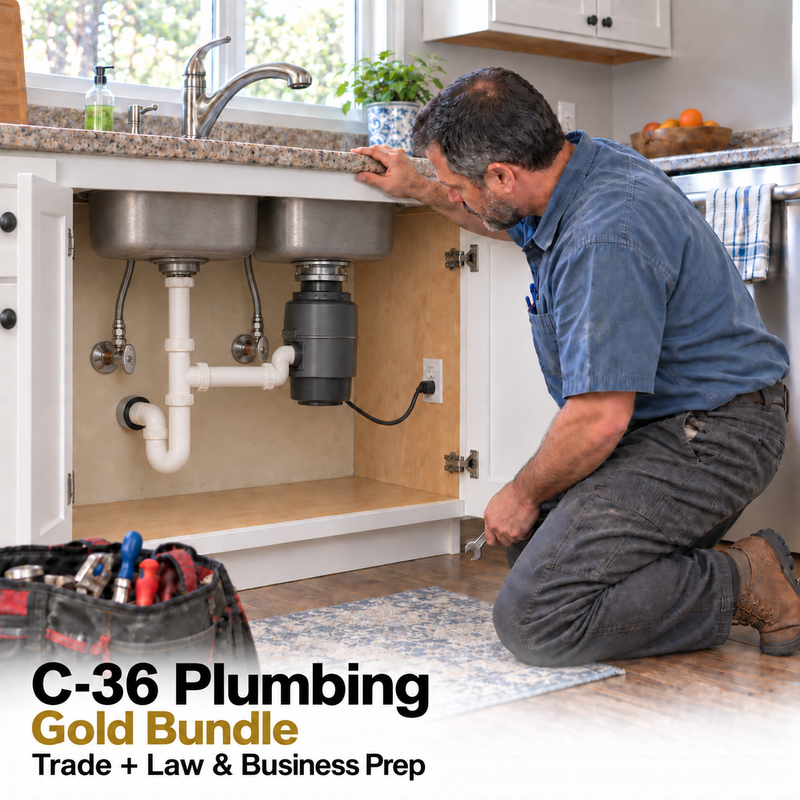 CSLB Plumbing (C-36): Study Guide and Online Practice Exam + Law and Business Study Guide and Online Practice Exam cover