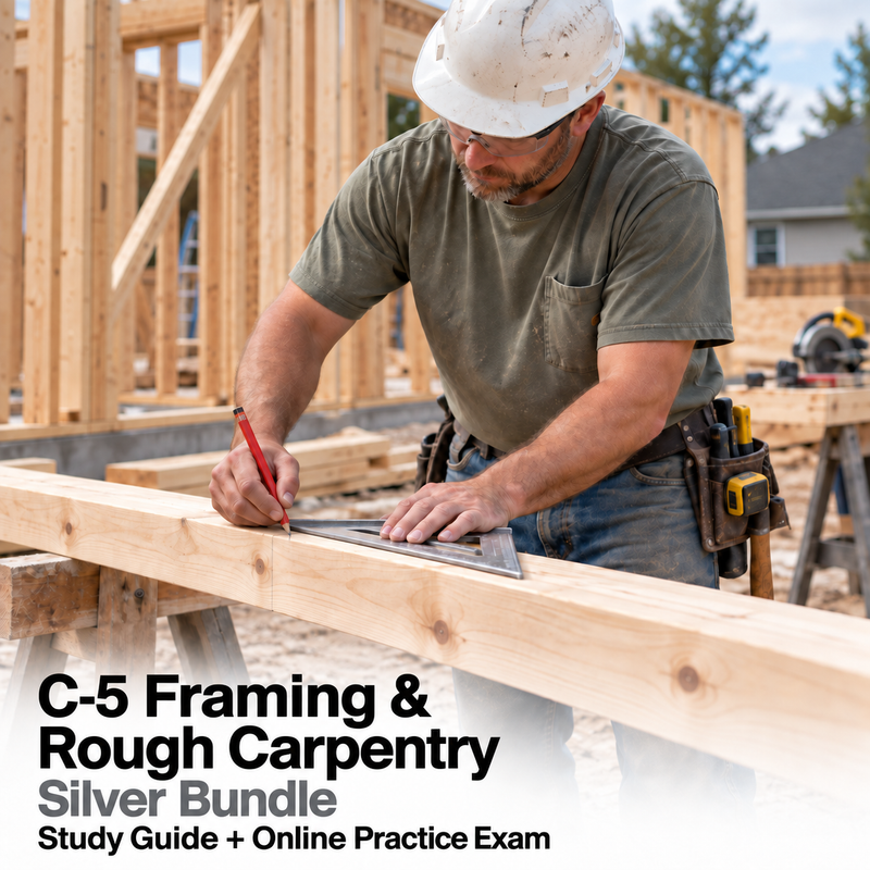 CSLB Framing and Rough Carpentry (C-5): Study Guide and Online Practice Exam cover
